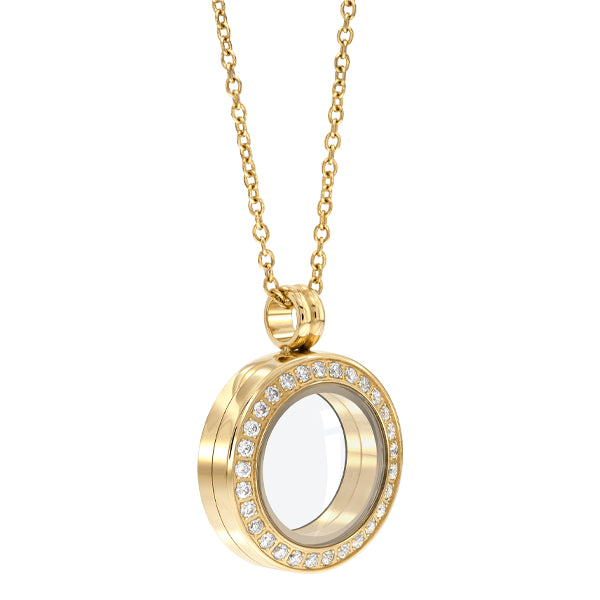 Round 20mm Essence floating locket with crystals in Yellow gold colour