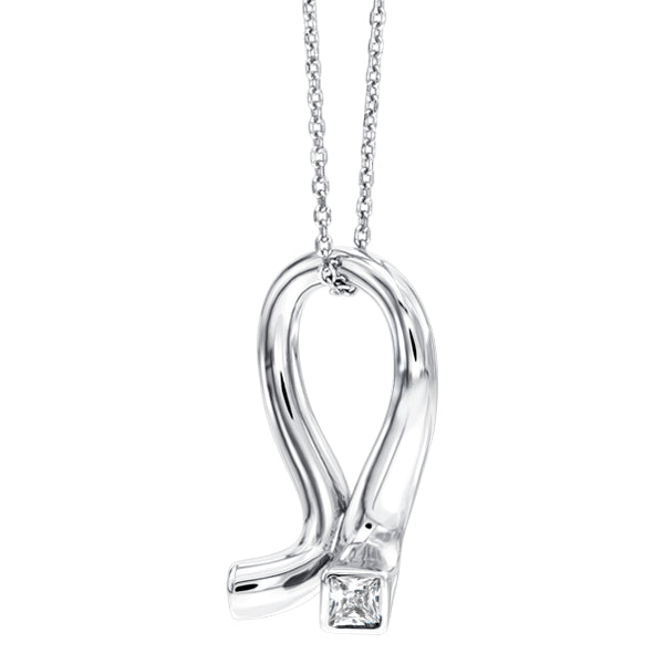 Curved pipe pendant in stainless steel plated in white gold