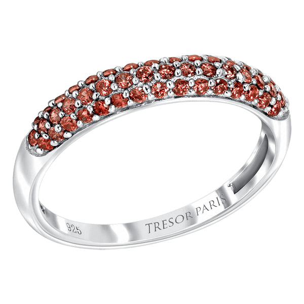 Pave set sterling silver ring with Garnet colour crystals for January