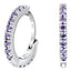 Mini hoop silver micro set earrings with Amethyst colour crystals for February