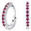 Mini hoop silver micro set earrings with Ruby colour crystals for July