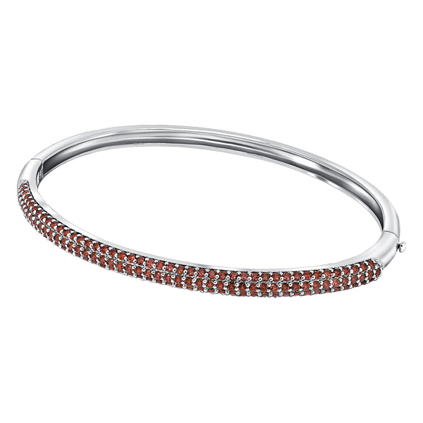 Sterling silver hinged bangle, pave set in Garnet colour crystals for January