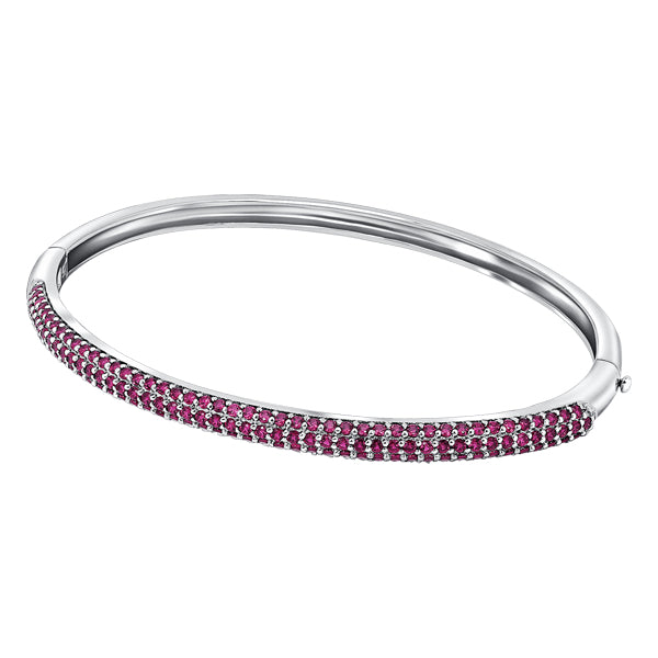 Sterling silver hinged bangle, pave set in Ruby colour crystals for July