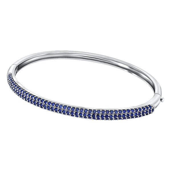 Sterling silver hinged bangle, pave set in Sapphire colour crystals for September