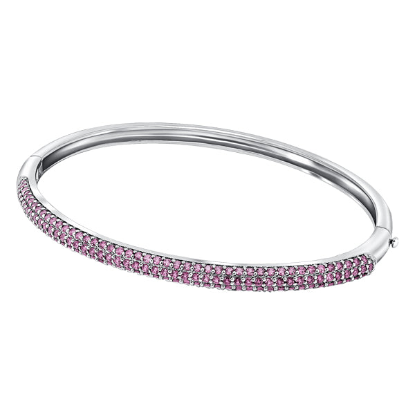 Sterling silver hinged bangle, pave set in Pink Tourmaline colour crystals for October