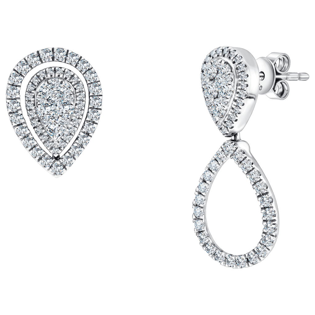 0.90ct Round Brilliant Diamond Fancy Changeable Pear Cluster Drop Earrings set in 18ct White Gold