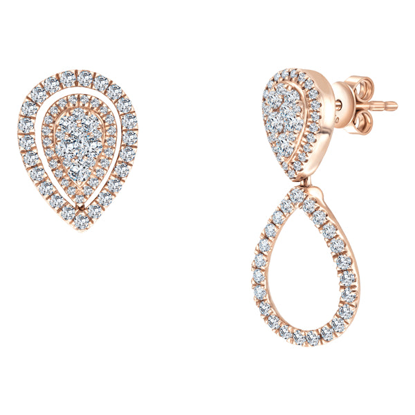 0.90ct Round Brilliant Diamond Fancy Changeable Pear Cluster Drop Earrings set in 18ct Rose Gold