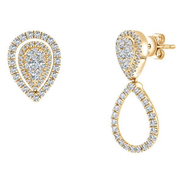 0.90ct Round Brilliant Diamond Fancy Changeable Pear Cluster Drop Earrings set in 18ct Yellow Gold