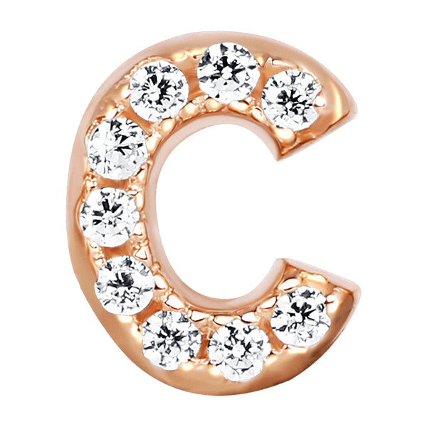 Letter C Locket Charm with white crystals in rose gold colour