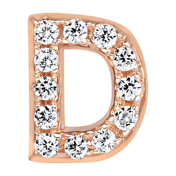 Letter D Locket Charm with white crystals in rose gold colour