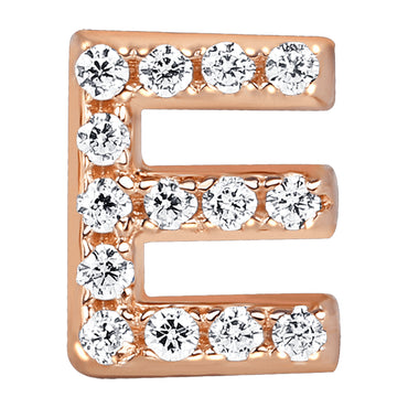 Letter E Locket Charm with white crystals in rose gold colour