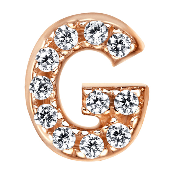 Letter G Locket Charm with white crystals in rose gold colour