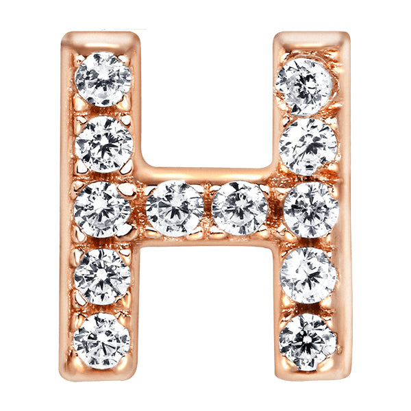 Letter H Locket Charm with white crystals in rose gold colour