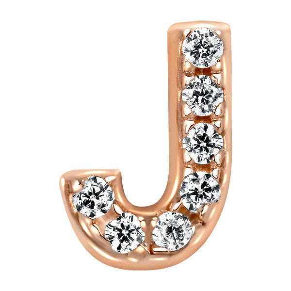 Letter J Locket Charm with white crystals in rose gold colour