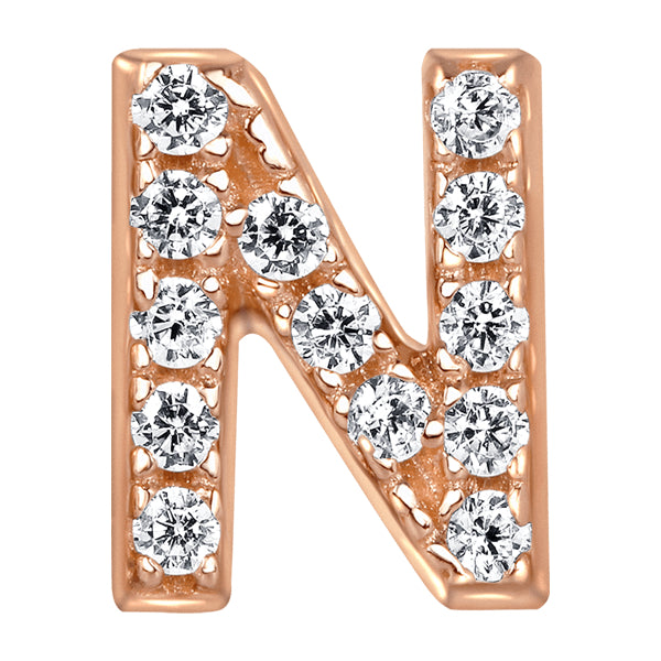 Letter N Locket Charm with white crystals in rose gold colour