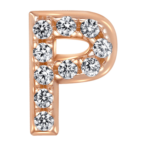 Letter P Locket Charm with white crystals in rose gold colour