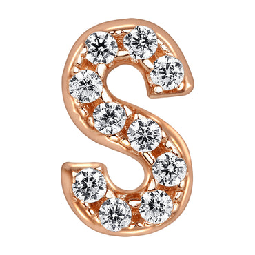 Letter S Locket Charm with white crystals in rose gold colour