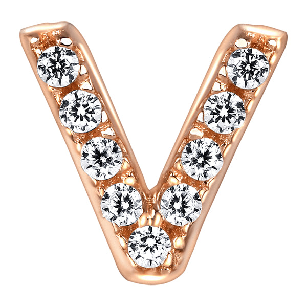 Letter V Locket Charm with white crystals in rose gold colour