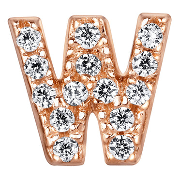 Letter W Locket Charm with white crystals in rose gold colour