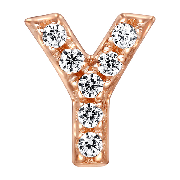 Letter Y Locket Charm with white crystals in rose gold colour