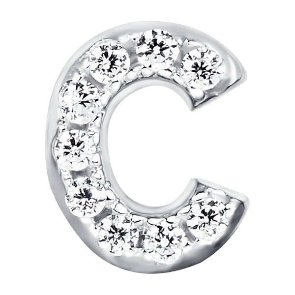 Letter C Locket Charm with white crystals in white gold colour