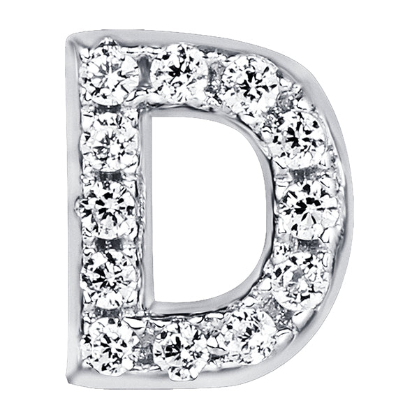 Letter D Locket Charm with white crystals in white gold colour