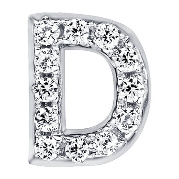 Letter D Locket Charm with white crystals in white gold colour