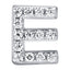 Letter E Locket Charm with white crystals in white gold colour