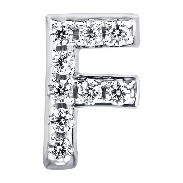 Letter F Locket Charm with white crystals in white gold colour