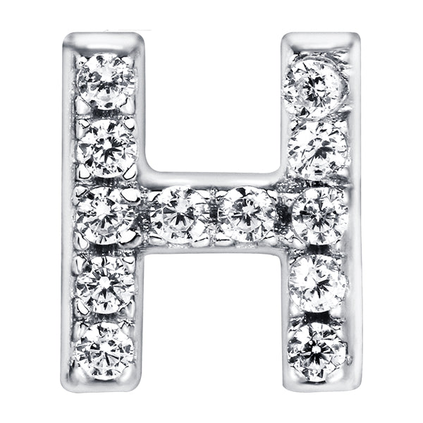 Letter H Locket Charm with white crystals in white gold colour