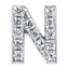 Letter N Locket Charm with white crystals in white gold colour