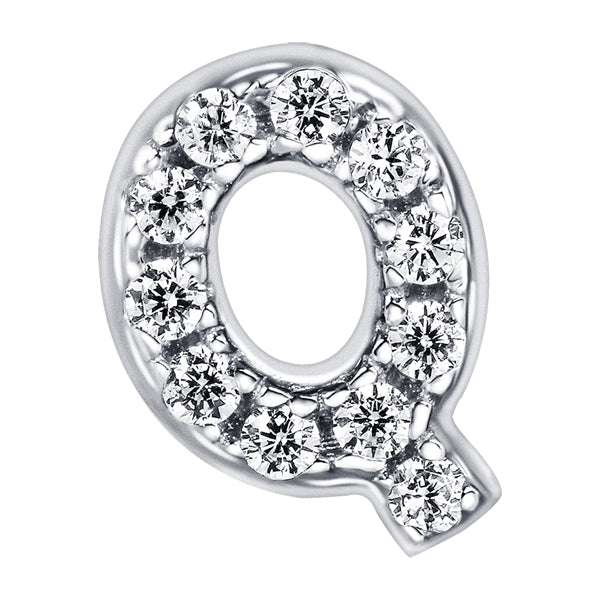 Letter Q Locket Charm with white crystals in white gold colour