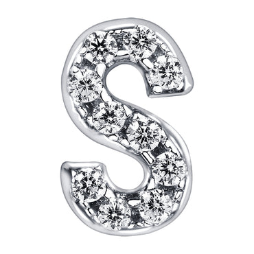 Letter S Locket Charm with white crystals in white gold colour