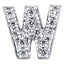 Letter W Locket Charm with white crystals in white gold colour