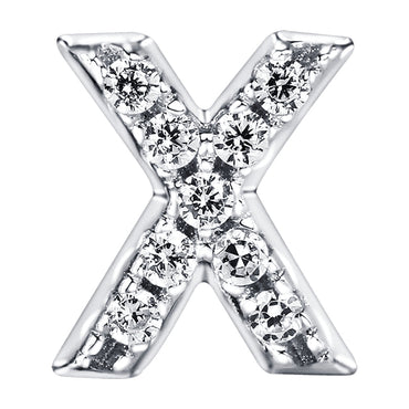 Letter X Locket Charm with white crystals in white gold colour