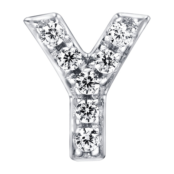 Letter Y Locket Charm with white crystals in white gold colour