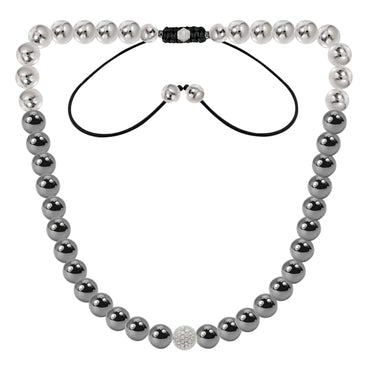 Bonbon Glace White Crystal, Stainless Steel and Magentite Necklace