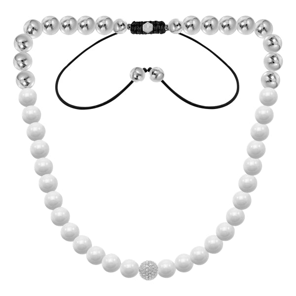 Bonbon Glace White Crystal, Stainless Steel and White Necklace