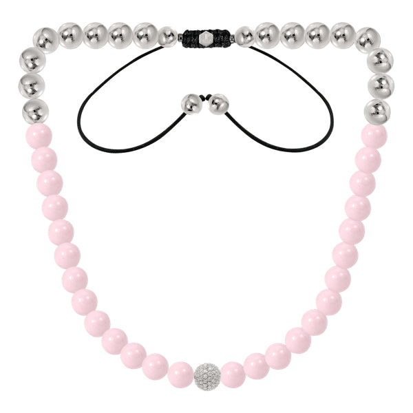 Bonbon Glace White Crystal, Stainless Steel and Pink Necklace