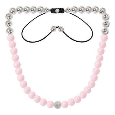 Bonbon Glace White Crystal, Stainless Steel and Pink Necklace