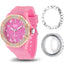 44mm Pink Silicon Diamond & Crystal Analogue Watch with 2 Extra Bezels.