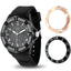 44mm Black Silicon Diamond & Crystal Analogue Watch with 2 Extra Bezels.