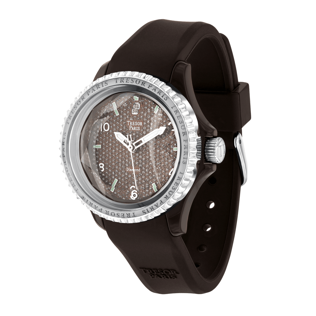 36mm Brown Silicon Diamond & Crystal Analogue Watch with 2 Extra Bezels