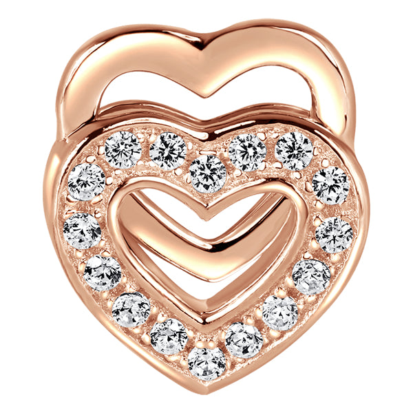 Overlapping hearts Locket Charm with white crystals in rose gold colour