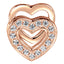 Overlapping hearts Locket Charm with white crystals in rose gold colour