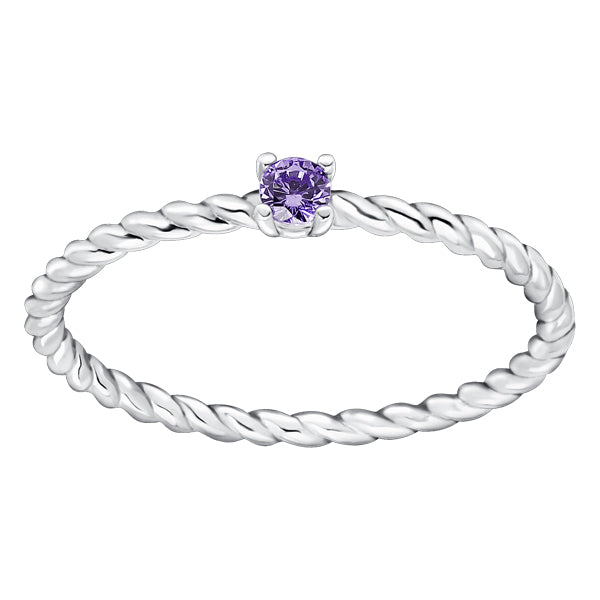 Subtle twisted silver ring with Amethyst colour crystal as February birthstone