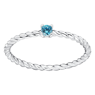 Subtle twisted silver ring with Aquamarine colour crystal as March birthstone
