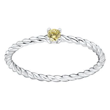 Subtle twisted silver ring with Citrine colour crystal as November birthstone