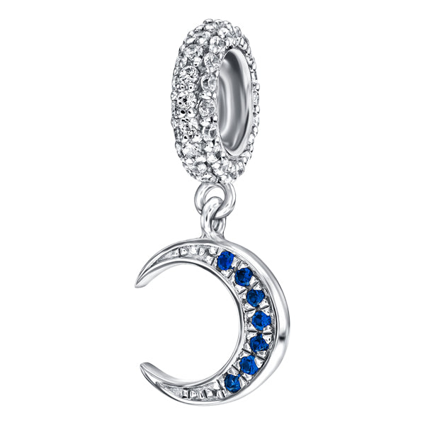 Crescent moon bangle charm hanging on pave set hoop