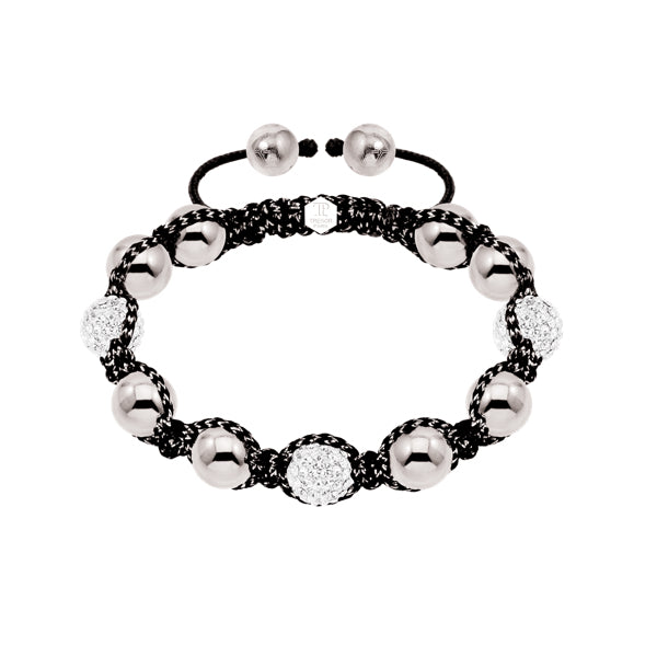 Bonbon White crystal bracelet on black & silver lined cord